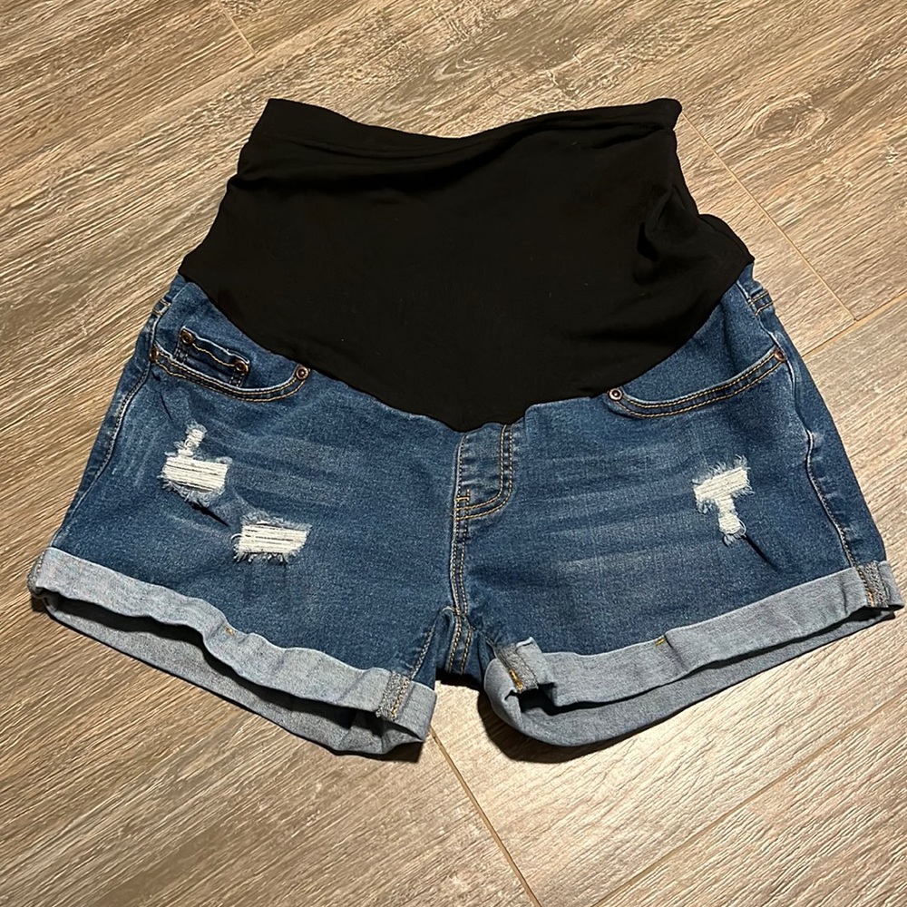 Women's Black and Blue Jean Shorts
